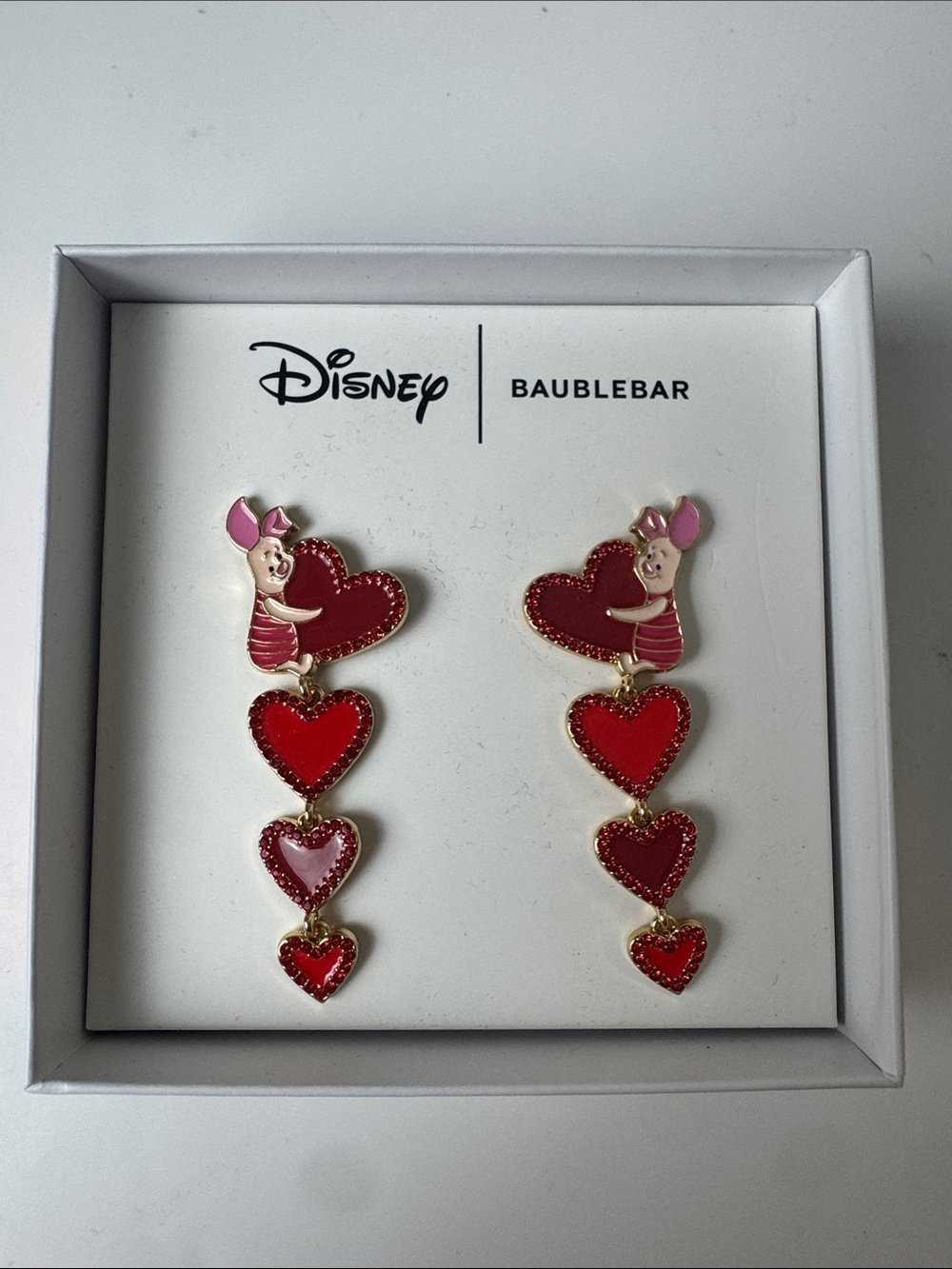 NWT BaubleBar Piglet Disney Valentines Day Hanging Hearts Dangle Earrings